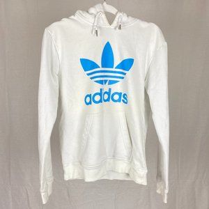 Adidas Trefoil Hoodie White with Blue Logo Small